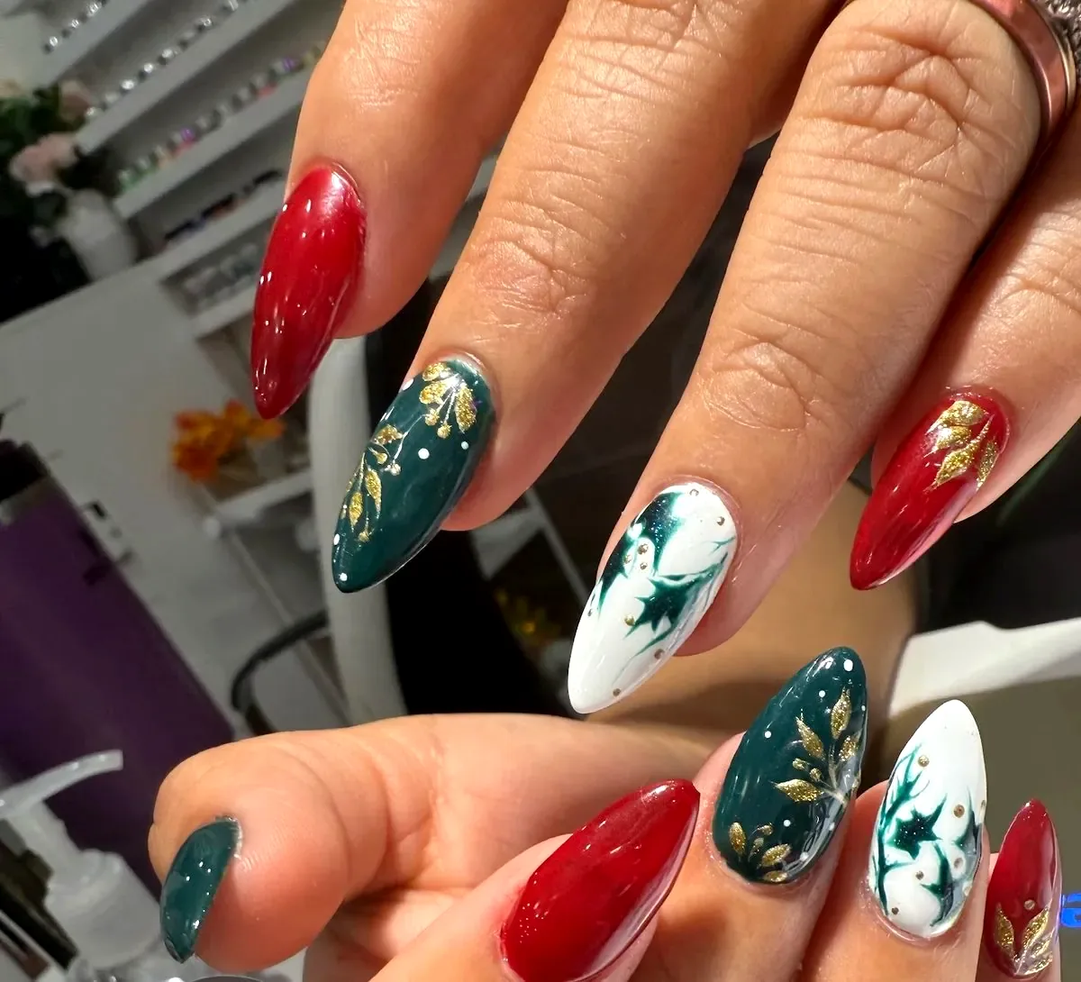 Hand-painted holiday nail art